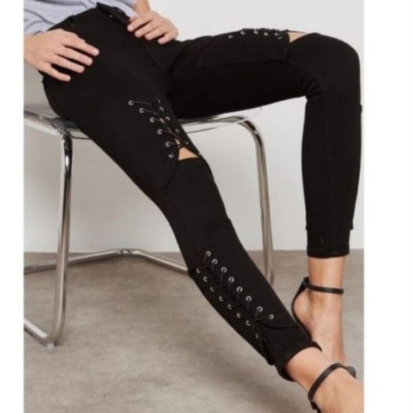 Topshop Denim - Topshop Moto Corset Knee Lace Up Jamie High Waist